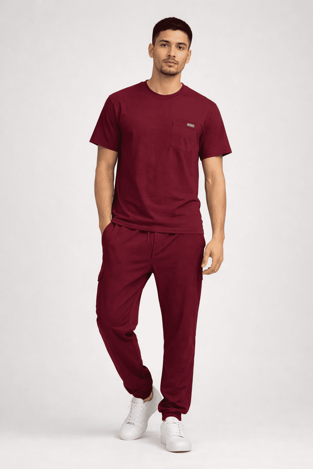 Round Neck Jogger Burgundy (Model)