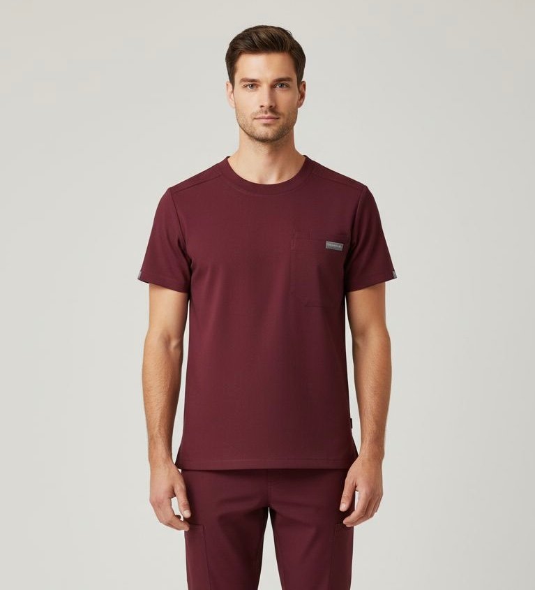 Men Burgundy Round Neck Top