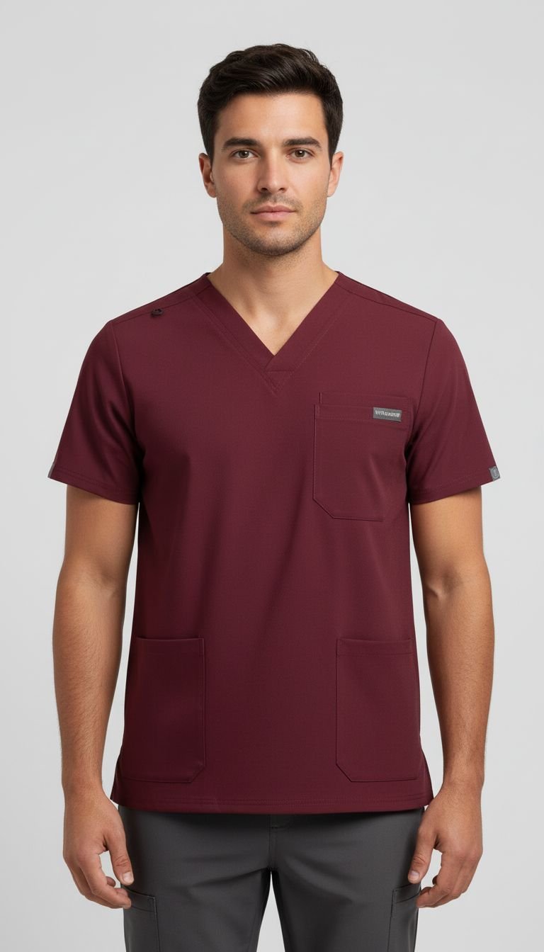 Men Burgundy V neck top