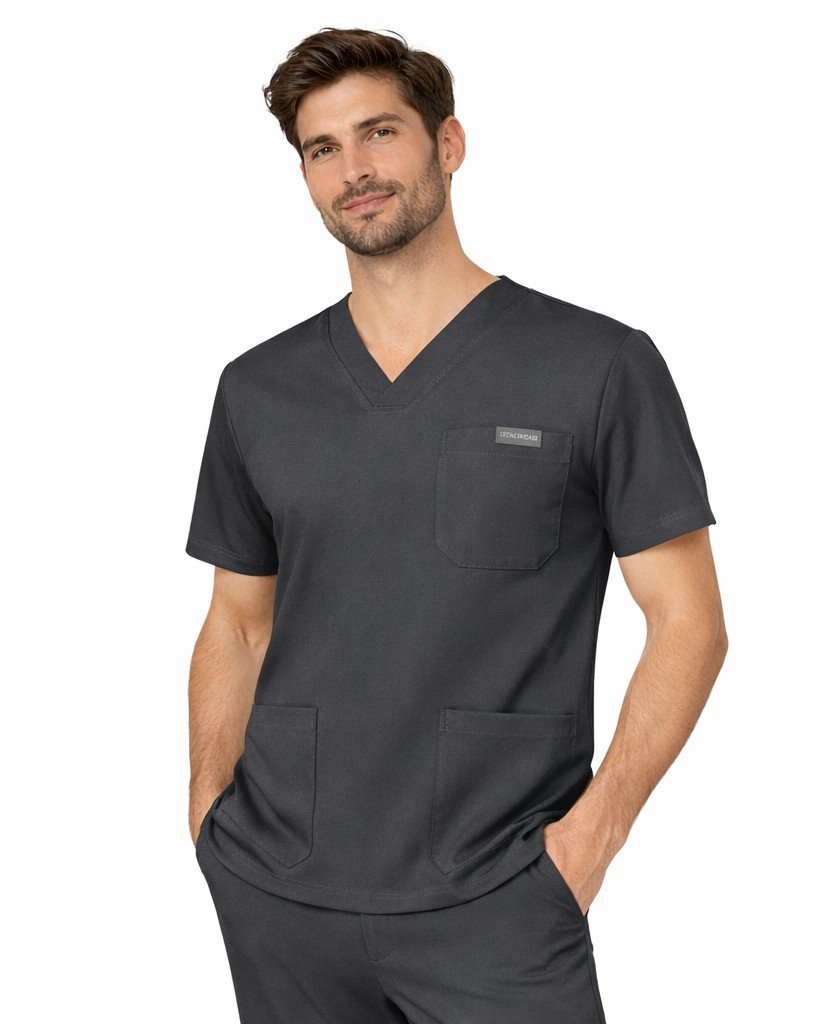 Men's Dark Gray V-Neck Top Model