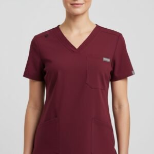 Women Burgundy V Neck Top