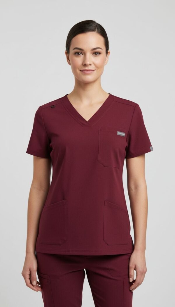 Women Burgundy V Neck Top