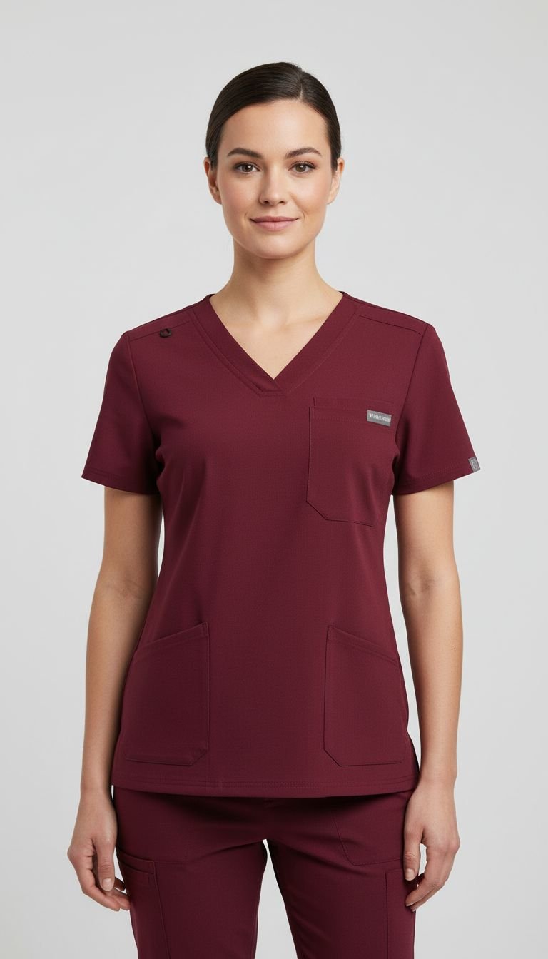 Women Burgundy V Neck Top