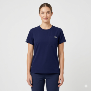 Women's Navy Blue Round Neck Top - Image 1