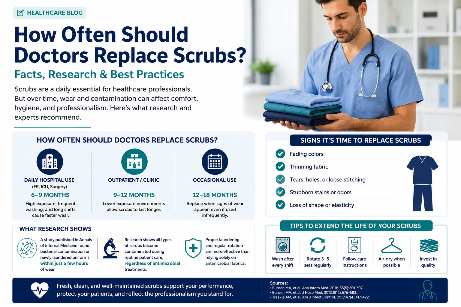 How often should doctors replace scrubs